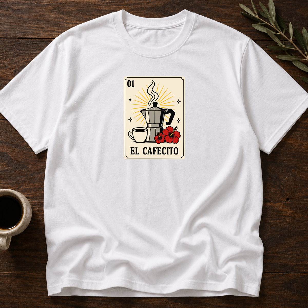 Cafecito Card T-Shirt – White – Wear Your Heart