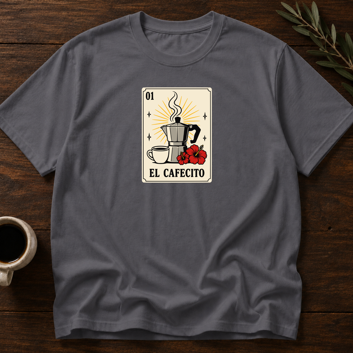 Cafecito Card T-Shirt – Dark Heather Grey – Wear Your Heart