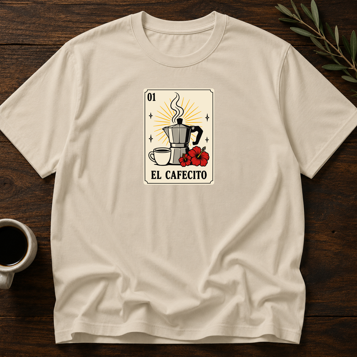 Cafecito Card T-Shirt – Sand – Wear Your Heart