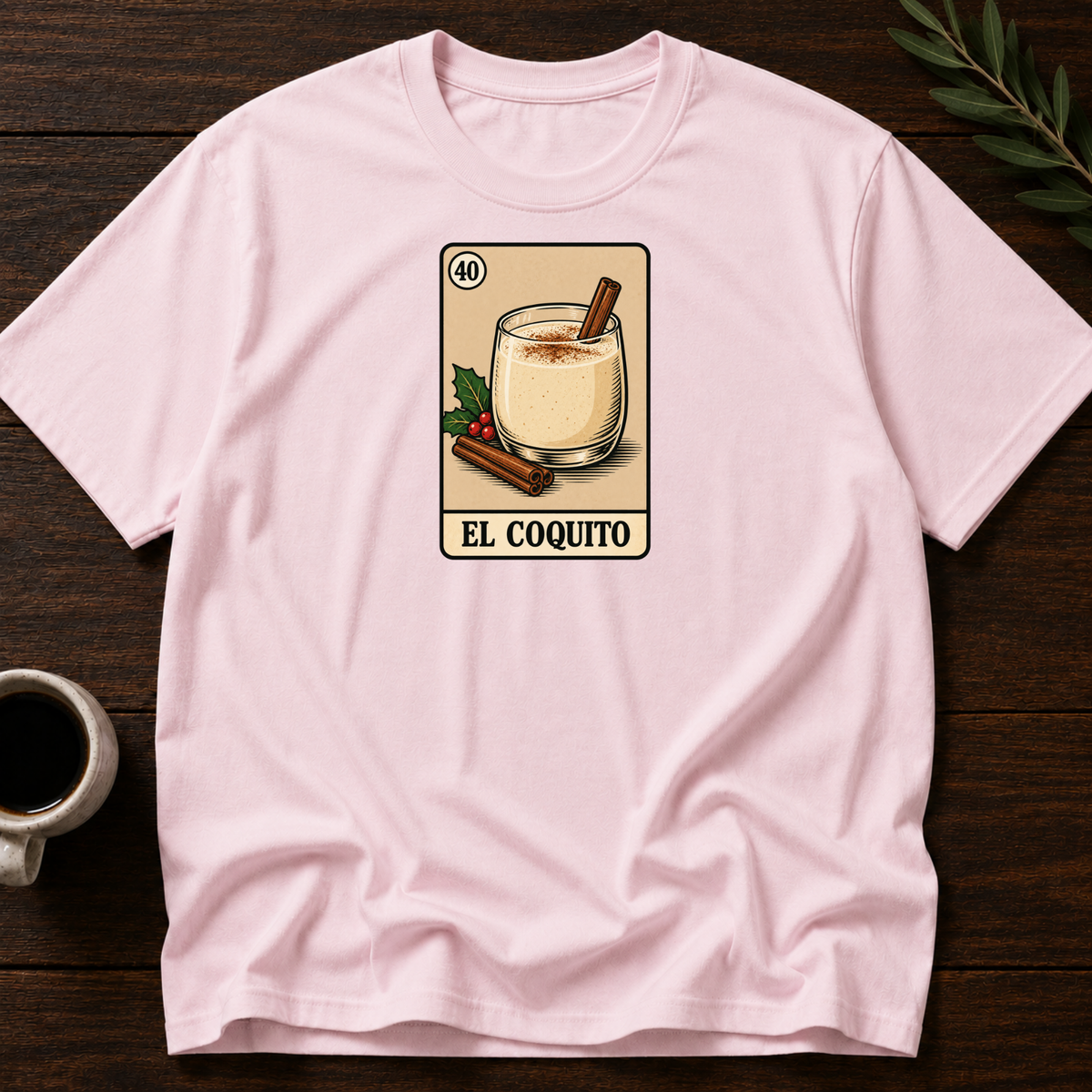 Coquito Card T-Shirt – Light Pink – Wear Your Heart