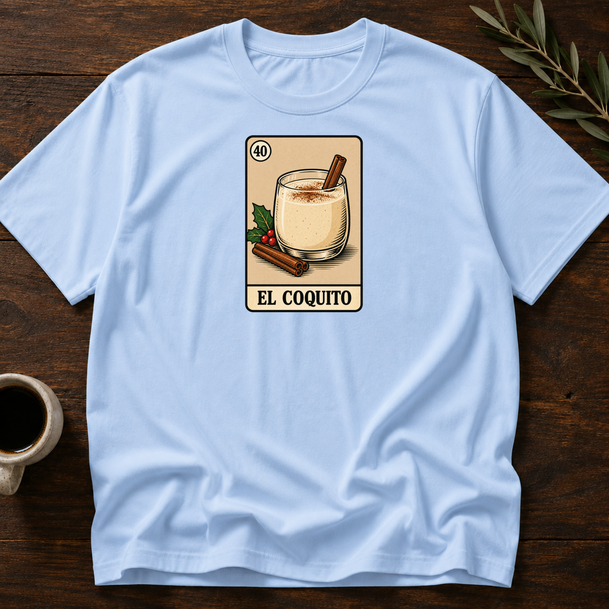 Coquito Card T-Shirt – Light Blue – Wear Your Heart
