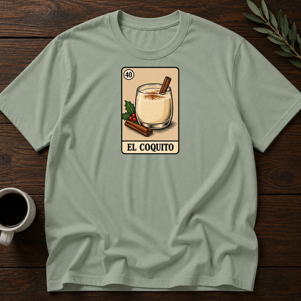 Coquito Card T-Shirt – Sage – Wear Your Heart