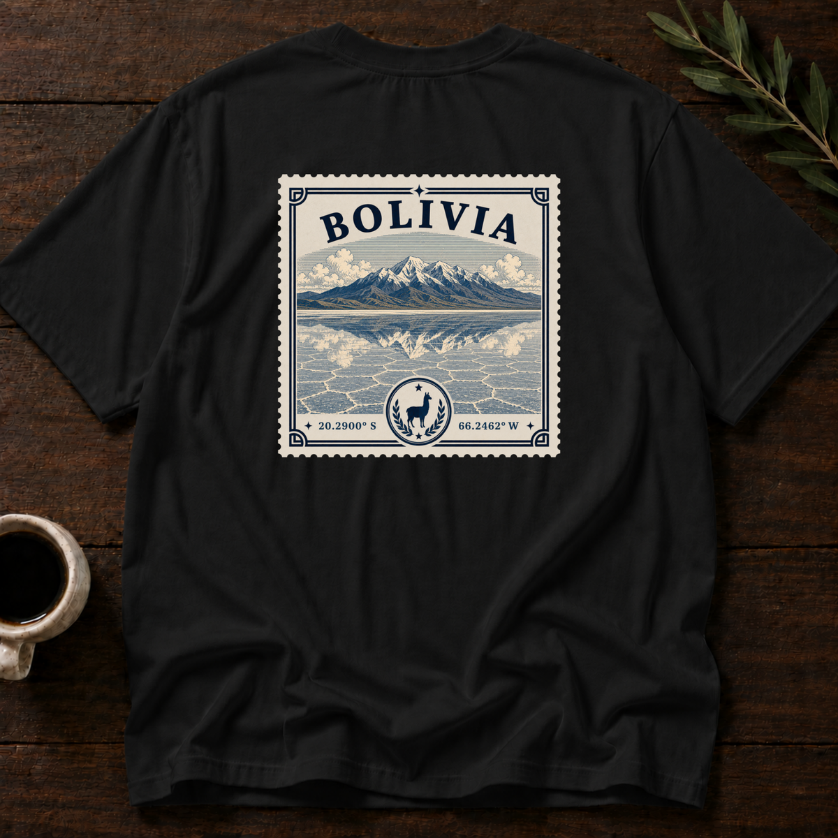 Bolivia Heritage Stamp T-Shirt – Black Back – Wear Your Heart