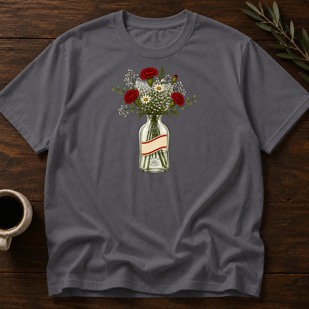 Colombian Bottled Bloom T-Shirt – Dark Heather Gray – Wear Your Heart