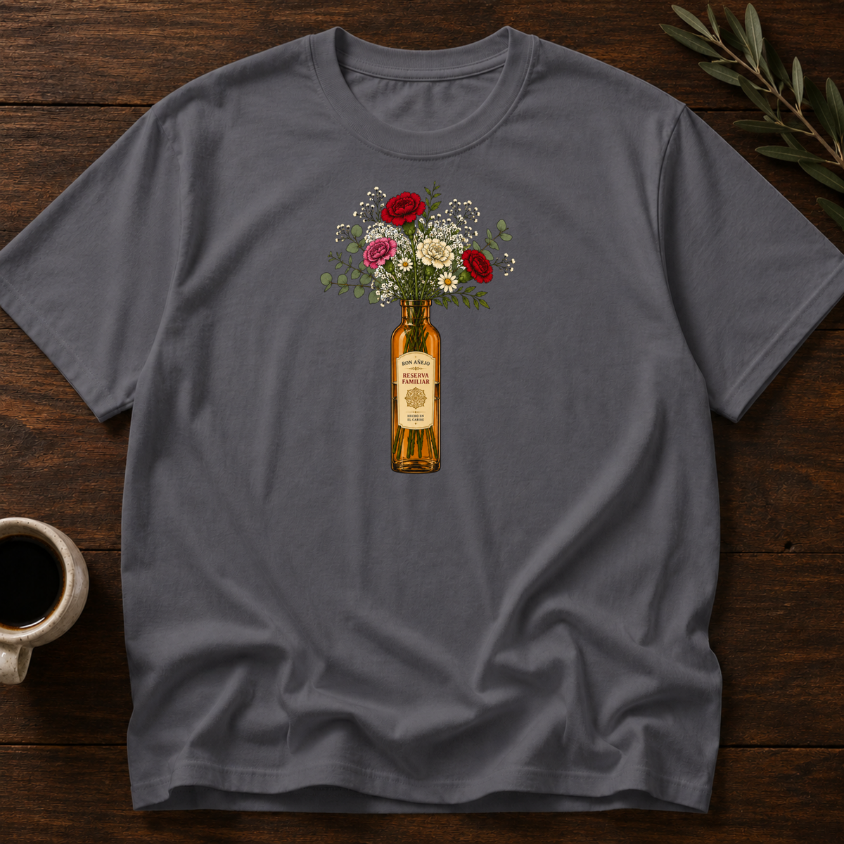 Venezuelan Rum Bottled Bloom T-Shirt – Dark Heather Gray – Wear Your Heart