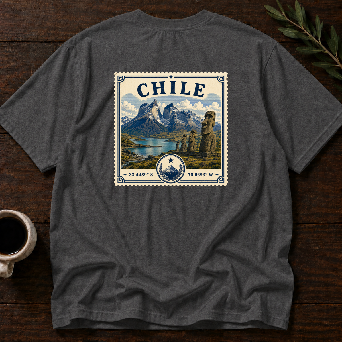 Chile Heritage Stamp T-Shirt – Dark Heather Grey Back – Wear Your Heart