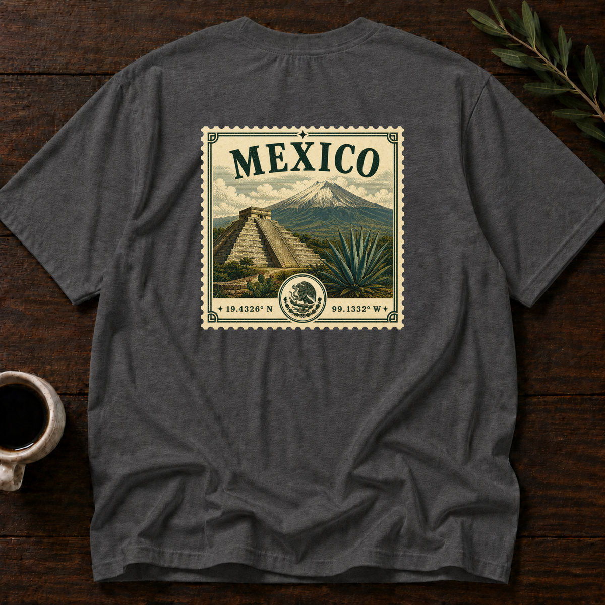 México Heritage Stamp T-Shirt – Dark Heather Grey Back – Wear Your Heart