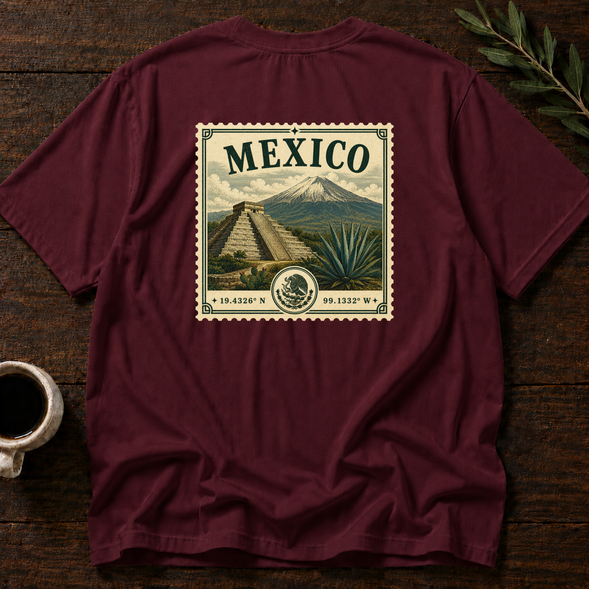 México Heritage Stamp T-Shirt – Maroon Back – Wear Your Heart