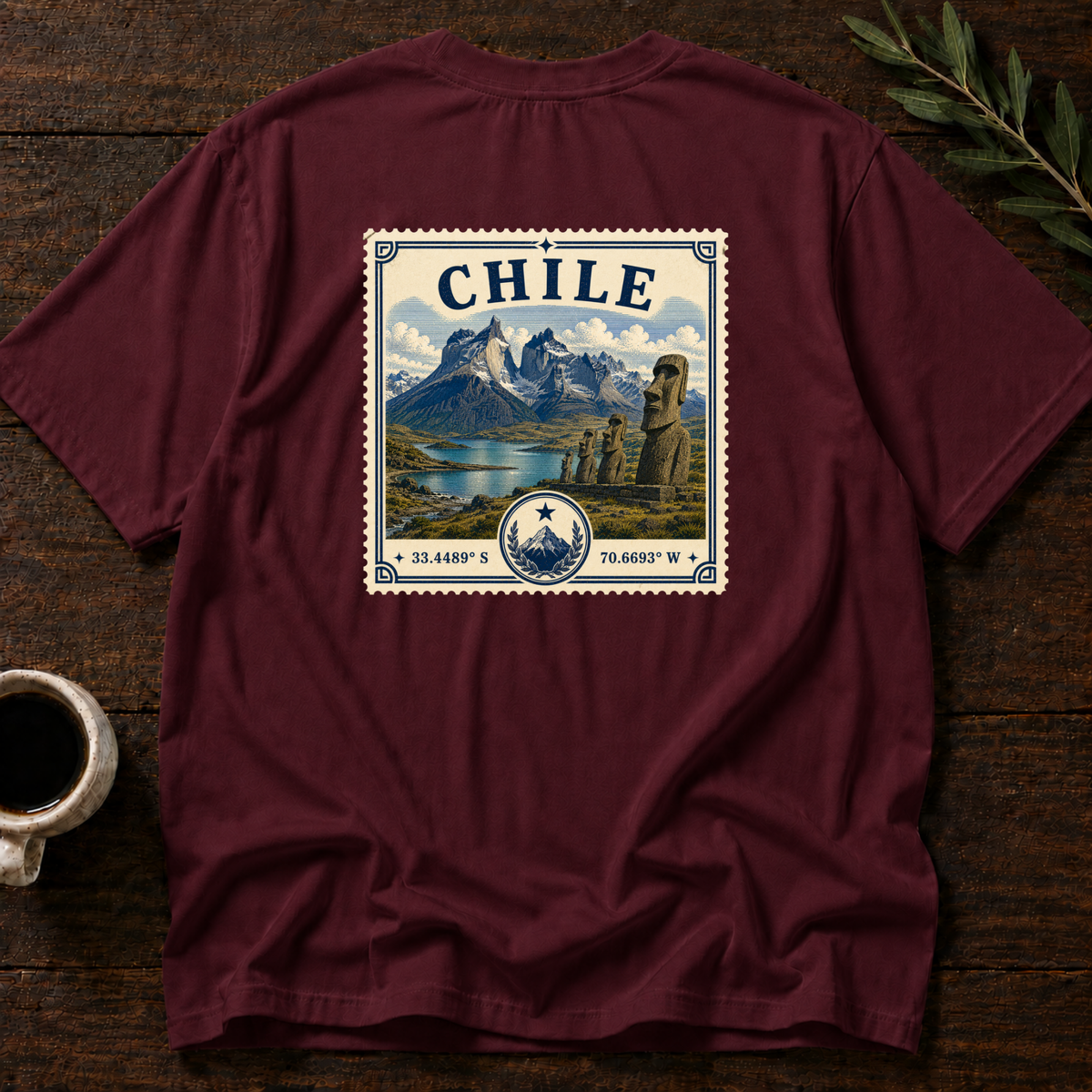Chile Heritage Stamp T-Shirt – Maroon Back – Wear Your Heart