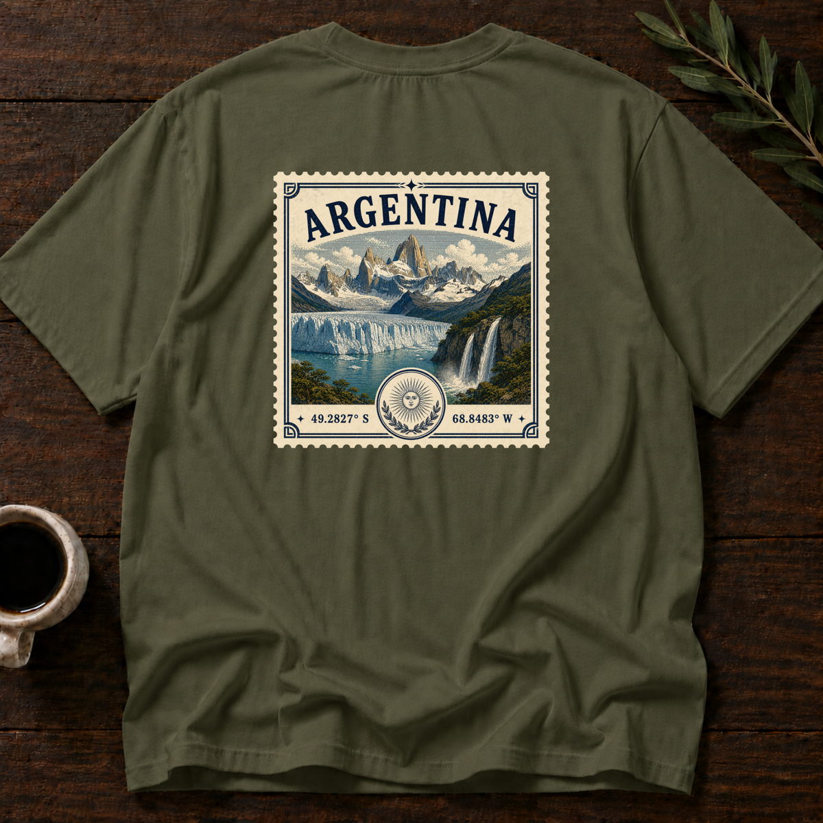 Argentina Heritage Stamp T-Shirt – Military Green Back – Wear Your Heart