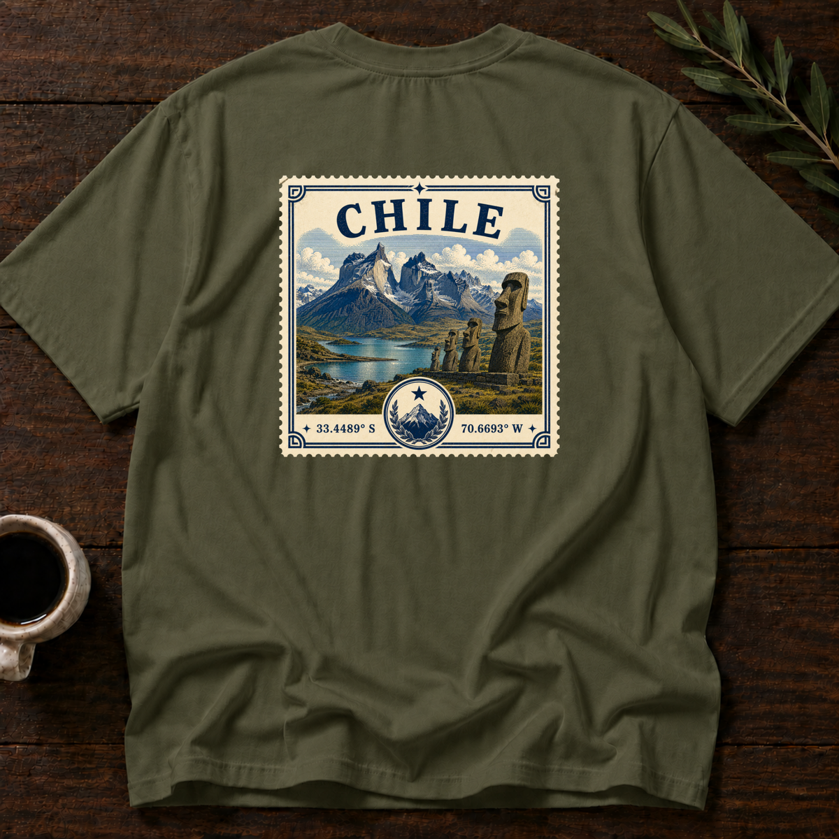 Chile Heritage Stamp T-Shirt – Military Green Back – Wear Your Heart