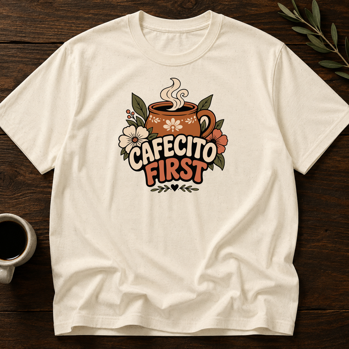 Cafecito First T-Shirt – Natural – Wear Your Heart
