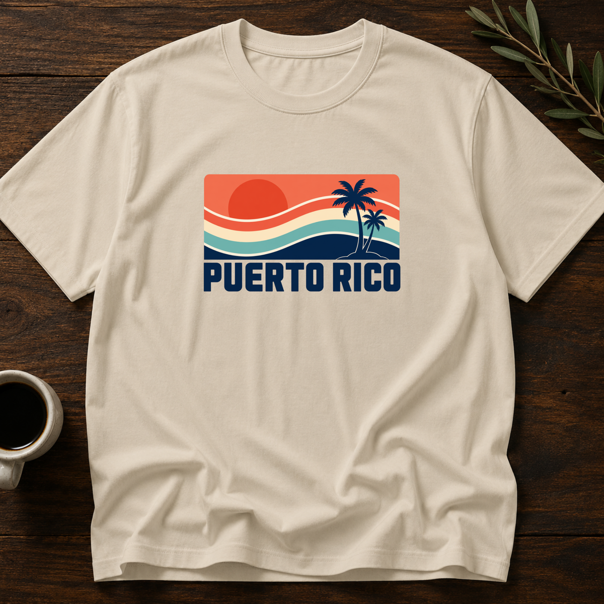 Sunset Boricua T-Shirt – Sand – Wear Your Heart