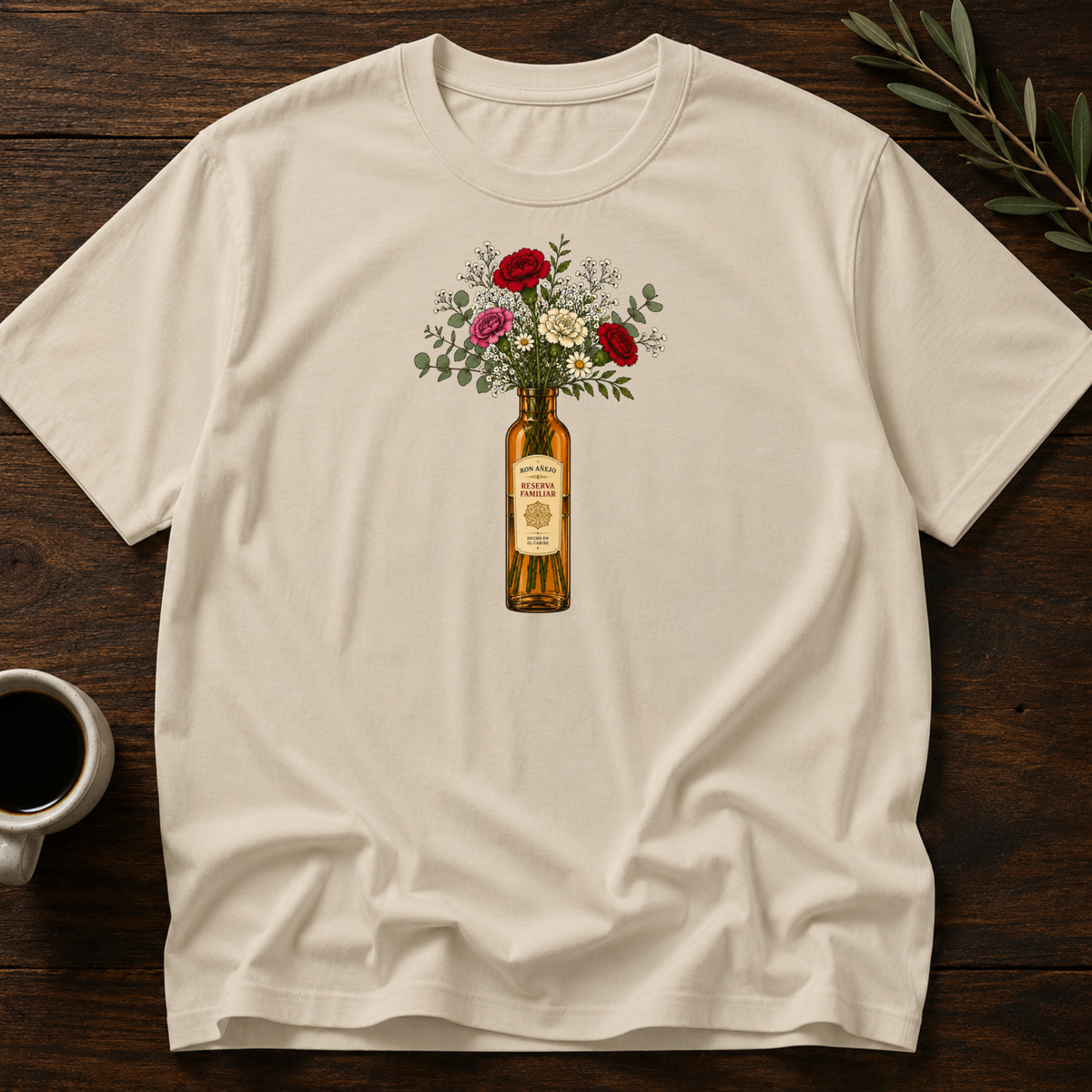 Venezuelan Rum Bottled Bloom T-Shirt – Sand – Wear Your Heart