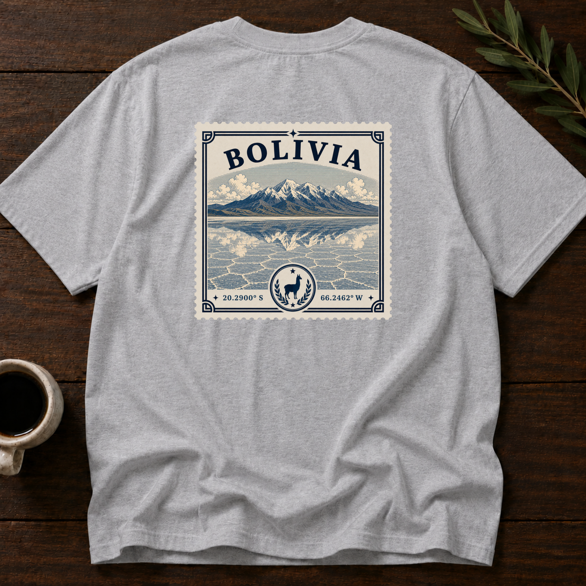 Bolivia Heritage Stamp T-Shirt – Sport Grey Back – Wear Your Heart