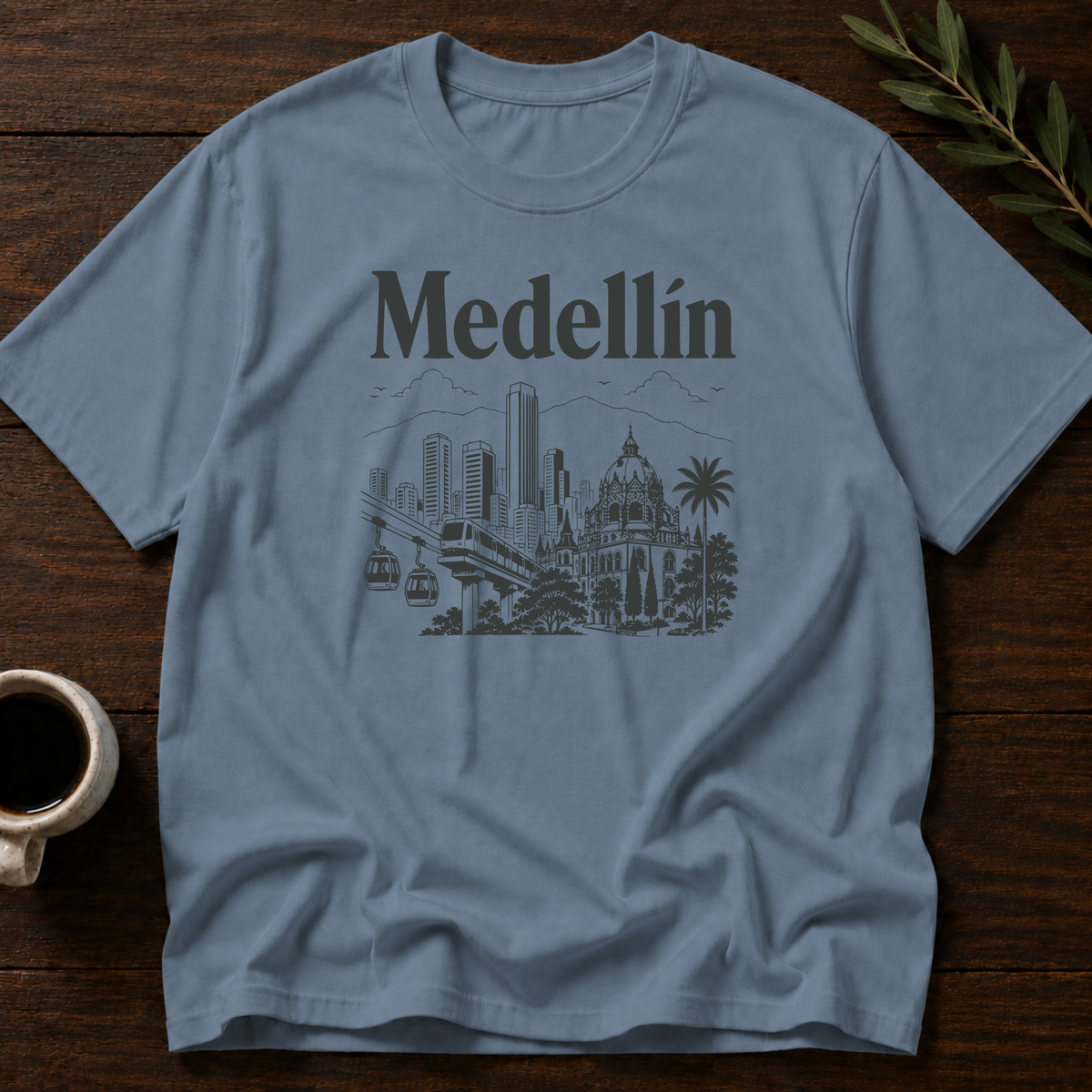 Hola Medellín T-Shirt – Stone Blue – Wear Your Heart