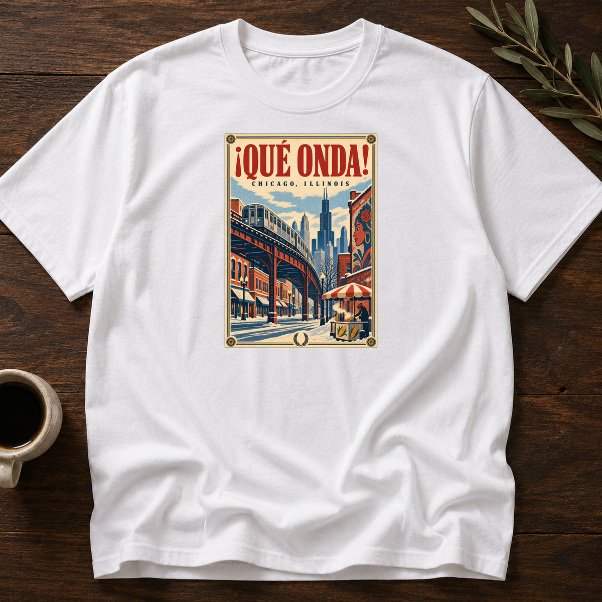 QUE ONDA CHICAGO POSTER T-SHIRT - White [que-onda-chicago-poster-t-shirt]